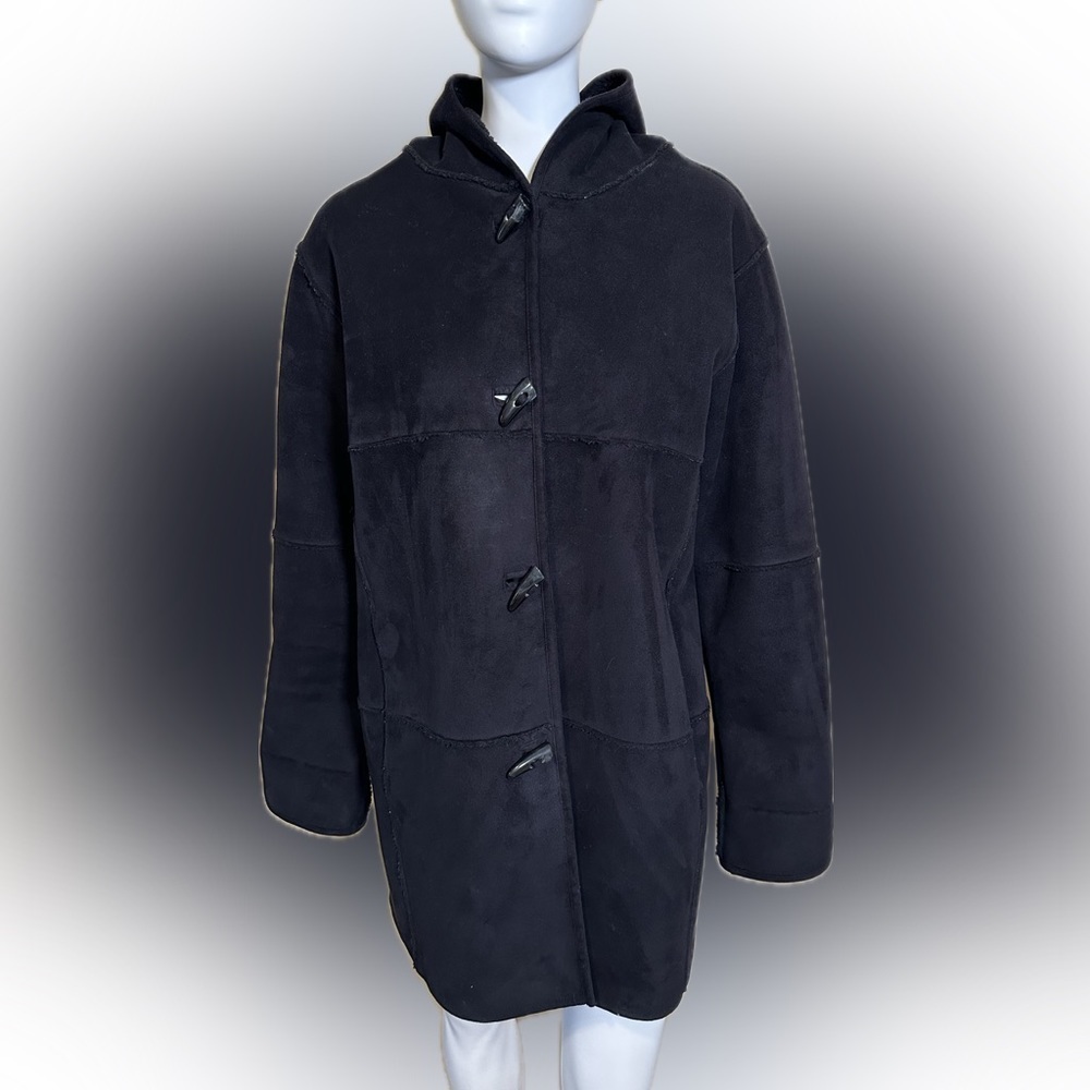 Lauren RALPH LAUREN‎ Long Black Faux Suede Shearling Jacket Coat Size Small